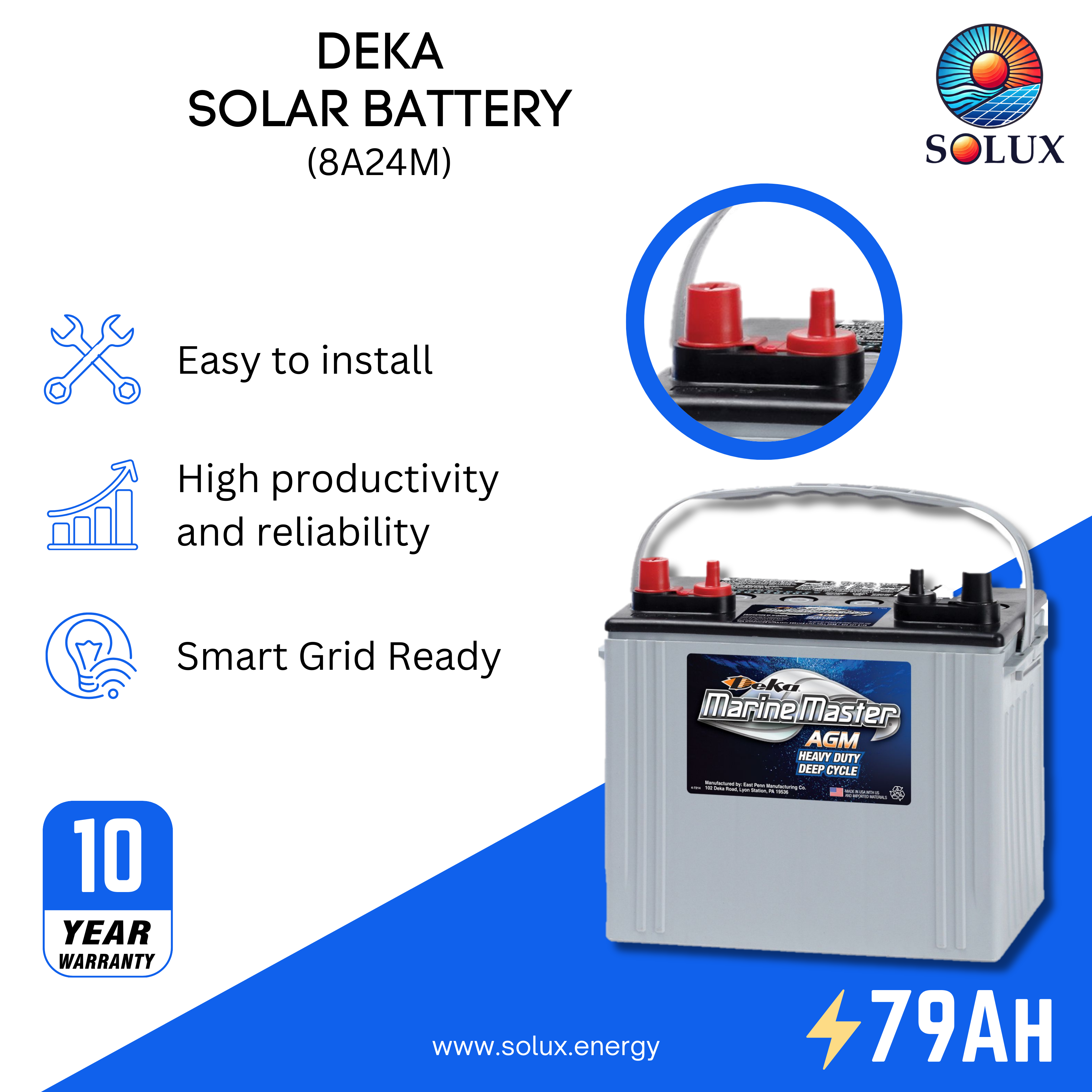 This is an image of MK Deka Intimidator 8A24M AGM 12V 79Ah Deep Cycle Battery